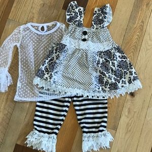 Vintage Black Striped Boutique Lace Ruffle Outfit